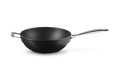 Black stir-fry pan with long handle and helper handle