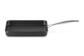Black rectangular grill pan with metal handle