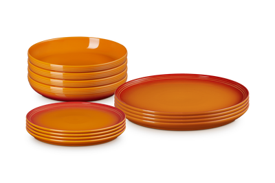 Le Creuset Stoneware Coupe 12-piece Dinnerware Set Flame