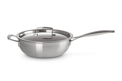 Stainless steel chefs pan with lid and helper handle